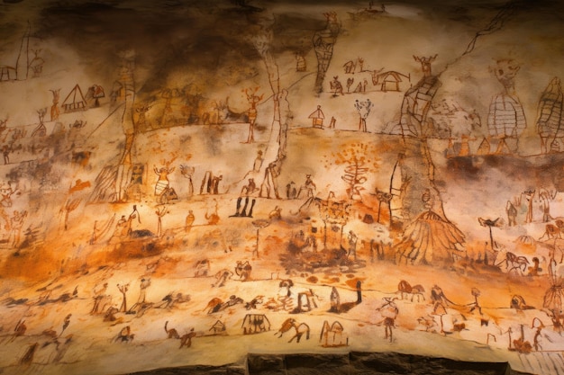 Foto detailliertes bild von höhlenmalereien, die einer primitiven karte ähneln, erstellt mit generativer ki