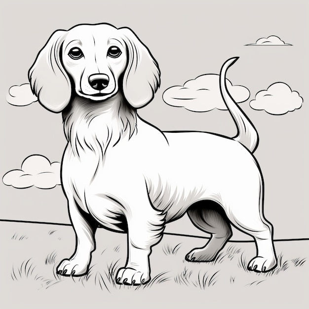 Foto detailliertes charakterdesign schwarz-weißes dachshund mit geballtem schwanz