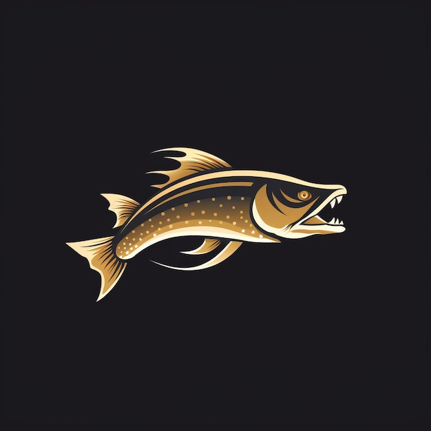 Detailliertes Goldfisch-Logo mit Flossen auf schwarzem Hintergrund