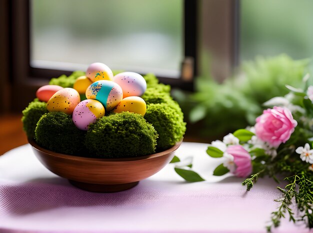 Detailliertes Osterbrötchen mit gemütlicher Atmosphäre scharf