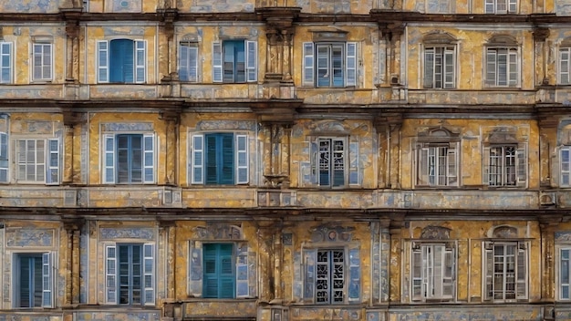 Details von glasierten Azulejo-Keramikfliesen an der Fassade von Häusern in Portugal und Spanien