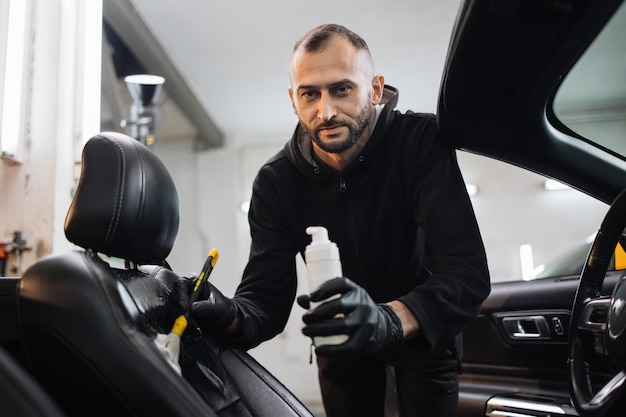 Foto detalhamento do carro e conceito de limpeza