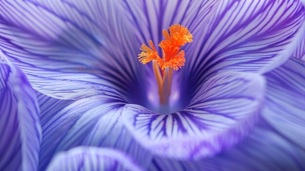 Detalhe abstrato de um extremo de flor de crocus em close-ups com profundidade de campo múltipla muito rasa