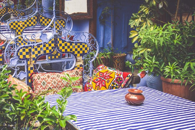 Foto detalhe arquitetônico em chefchaouen marrocos áfrica