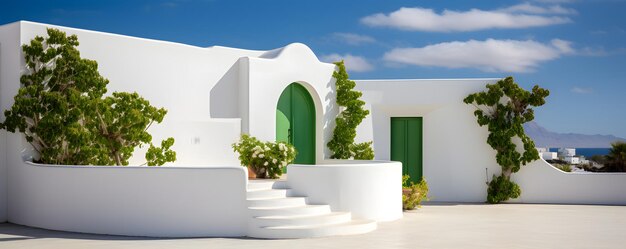 Detalhe bonito da arquitetura com paredes brancas e plantas verdes