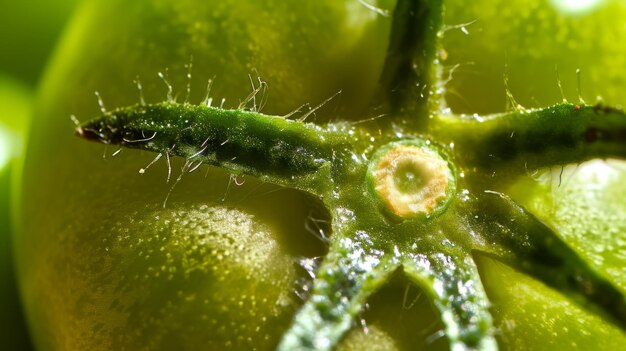 Detalhe cativante Explorando o mundo interior de um tomate verde e vibrante