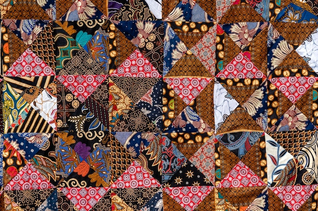 Detalhe colcha de retalhos no mercado ilha de Bali Ubud Indonésia Closeup textura de cobertor de retalhos