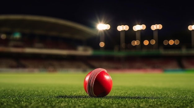 Detalhe da bola de críquete vermelha no estádio Generative Ai