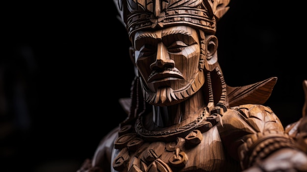 Detalhe da estátua de madeira esculpida