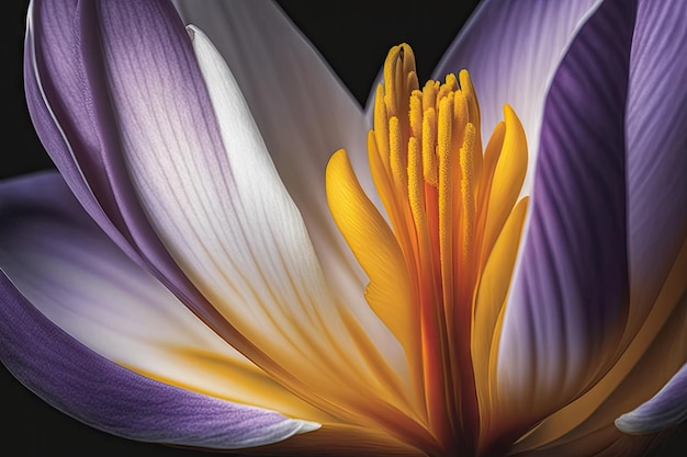 Detalhe da flor do açafrão com pétalas em plena floração