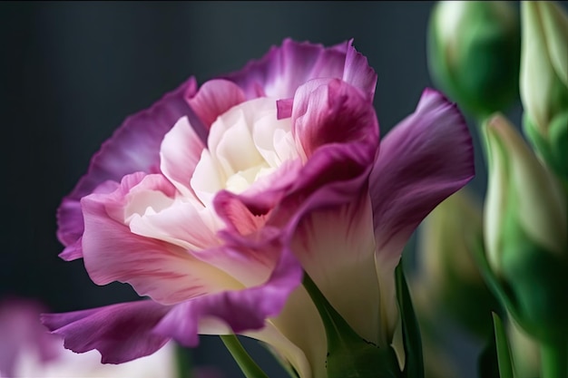 Detalhe da flor eustoma com pétalas delicadas e cores vibrantes à vista