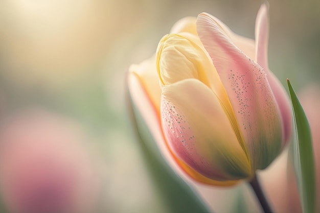 Detalhe da flor tulipa na primavera em fundo pastel com espaço de cópia para texto