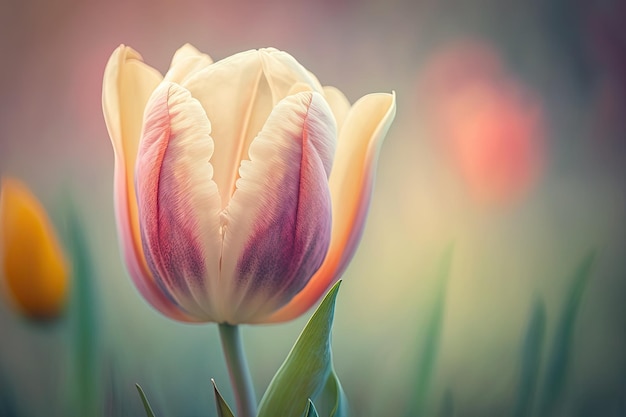 Detalhe da flor tulipa na primavera em fundo pastel com espaço de cópia para texto