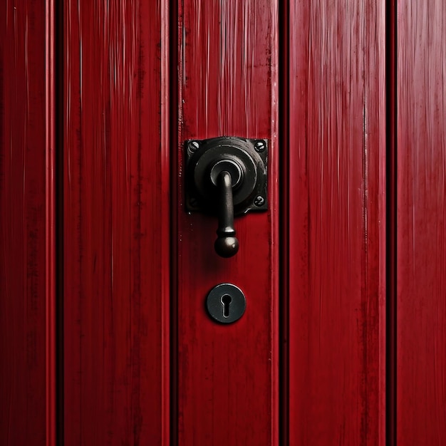 Detalhe da porta vermelha com alça e fechadura AI