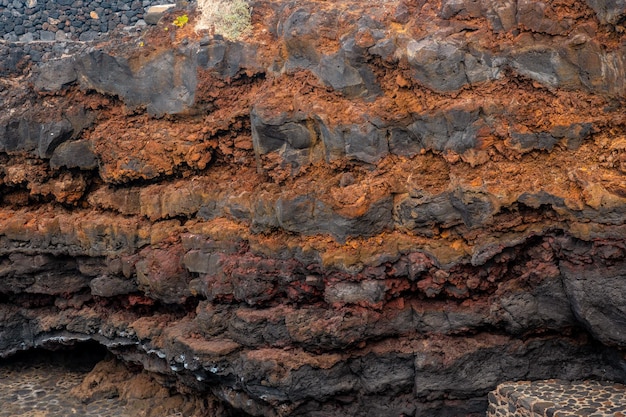 Detalhe das cores vulcânicas nas pedras em Charco Manso na ilha de El Hierro Ilhas Canárias