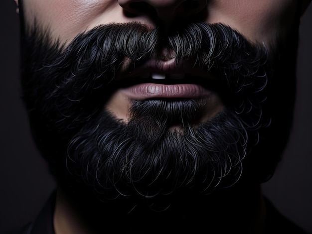 Detalhe de barba masculina em fundo preto ai generative