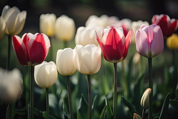 Detalhe de delicadas tulipas de primavera em flor