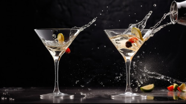 Detalhe de espirrar coquetéis de martini Ilustração AI GenerativexA