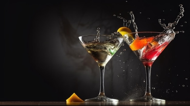 Detalhe de espirrar coquetéis de martini ilustração ai generativexa