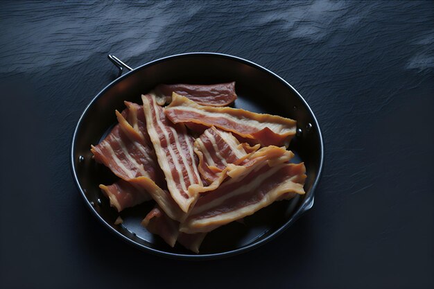 Detalhe de fatias de bacon perfeitamente preparadas, proporcionando um sabor incomparável para verdadeiros gourmets Gerado por IA