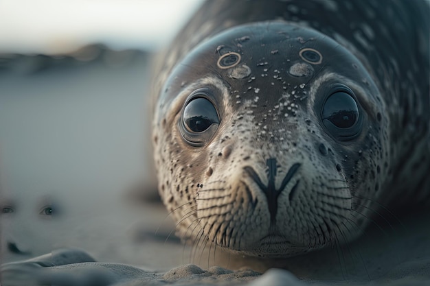 Detalhe de foca na praia generativa ai