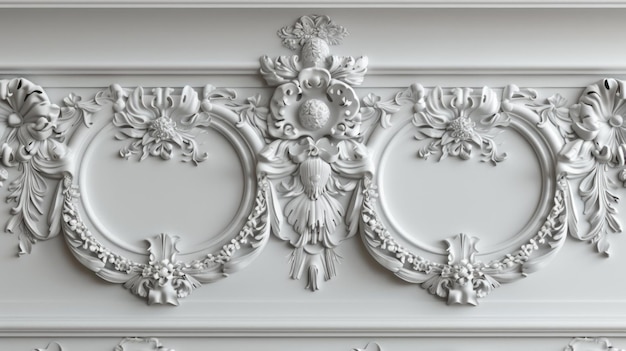 Detalhe de gesso ornamental branco em uma parede