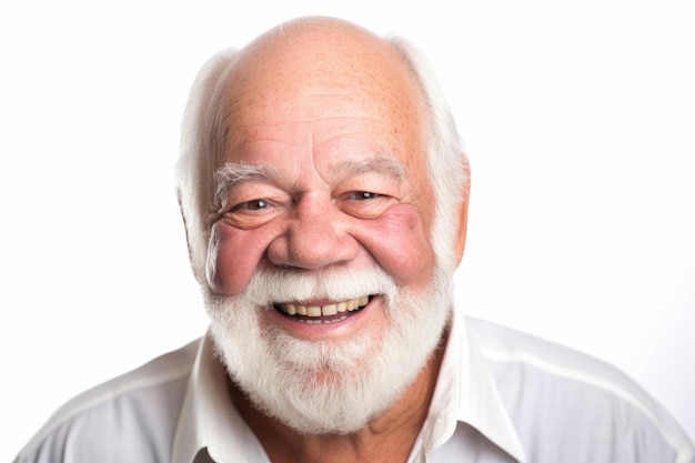 Foto detalhe de homem sênior sorridente com barba grisalha isolada em branco criado com ai generativa