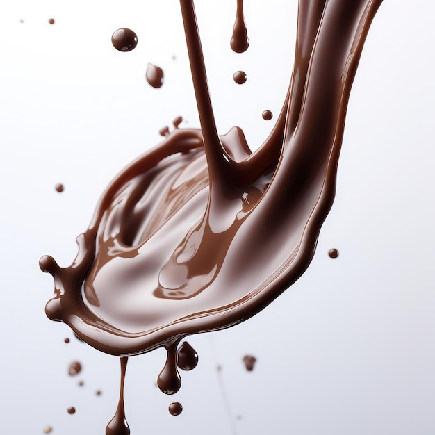 Detalhe de respingo de chocolate isolado no fundo branco