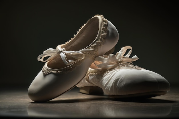 Detalhe de sapatilhas de balé no palco gerado por IA