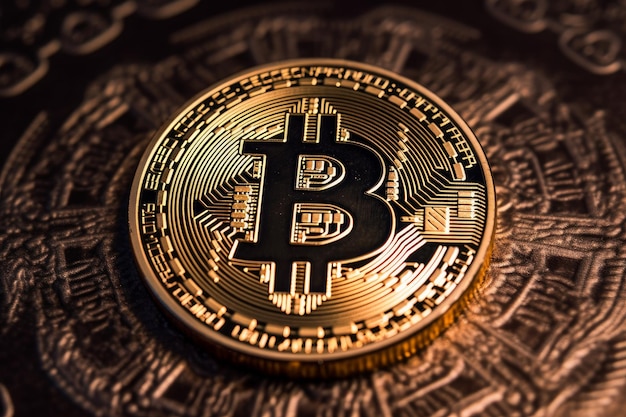 Detalhe de um Bitcoin com um pano de fundo exclusivo