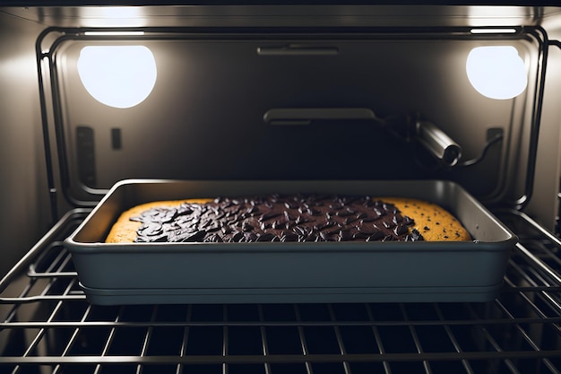 Detalhe de um delicioso bolo em processo de cozimento no forno com crosta dourada e aroma tentador Gerado por IA