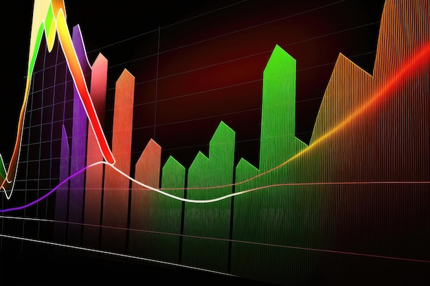 Detalhe de um gráfico do mercado de ações mostrando uma tendência ascendente constante