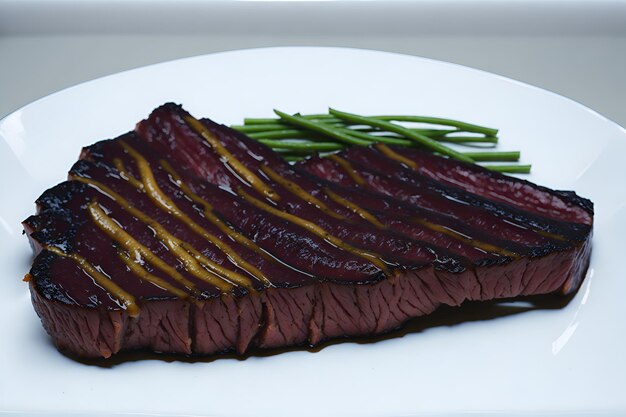 Foto detalhe de um suculento bife grelhado perfeito para satisfazer os amantes de carne gerado por ia