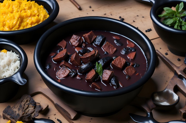 Detalhe de uma apetitosa Feijoada do Brasil tradicional e cheia de sabor com sua carne suculenta e feijão preto cremoso Gerado por IA