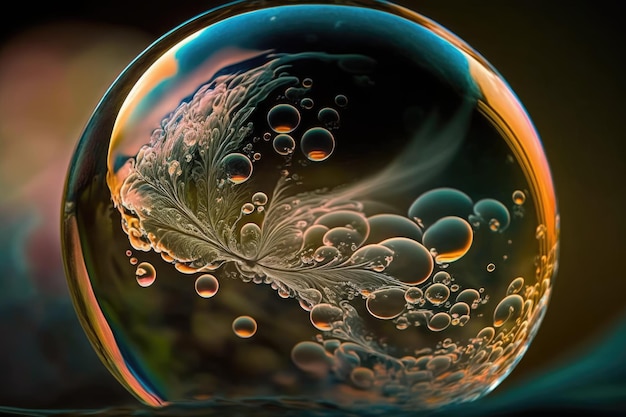 Detalhe de uma bolha de sabão na fotografia macro