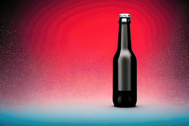 Foto detalhe de uma garrafa fria de cerveja em fundo escuro