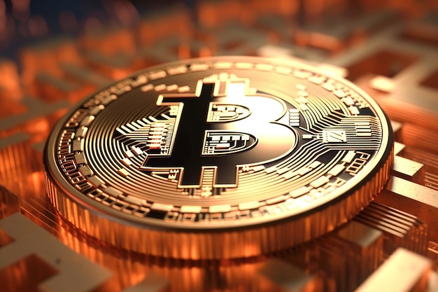 Foto detalhe de uma moeda bitcoin
