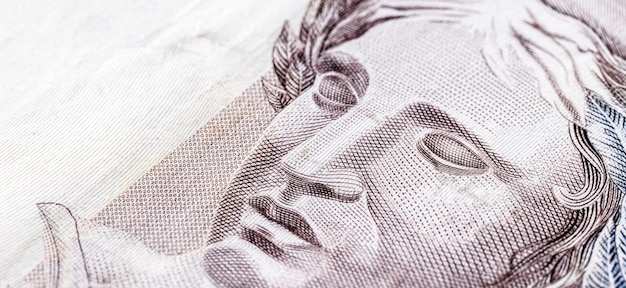 Detalhe de uma nota de 200 reais do conceito de finanças brasileiras do brasil