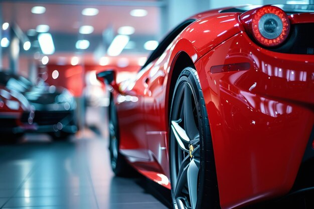 Detalhe do carro novo na sala de exposições dos concessionários