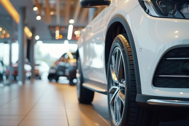 Detalhe do carro novo na sala de exposições dos concessionários