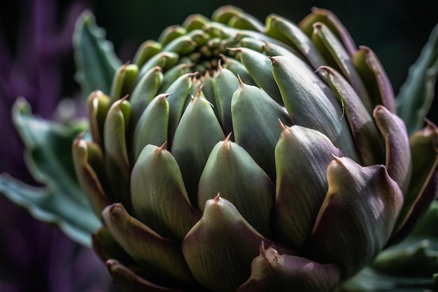 Detalhe do conteúdo gerado por IA de Alcachofra Roxa e Verde