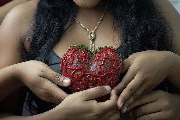 Detalhe do corpo da menina com a mão formando um coração na barriga ilustração generativa ai