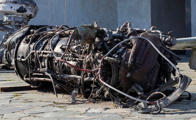 Detalhe do helicóptero Mi24 Restos de um helicóptero de combate da Força Aérea Russa destruído Hind