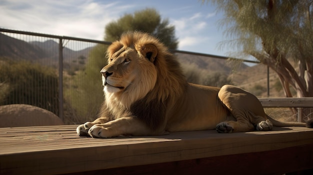 Detalhe do leão no parque do leão na área aberta do zoológico do leão AI gerado