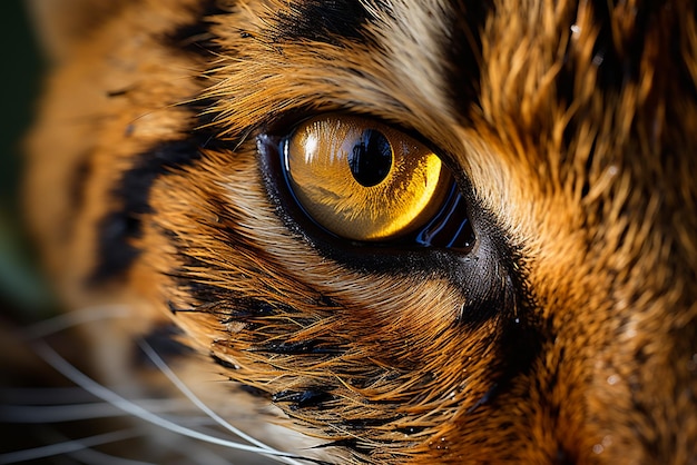 Foto detalhe do olho amarelo do tigre de bengala generative ai