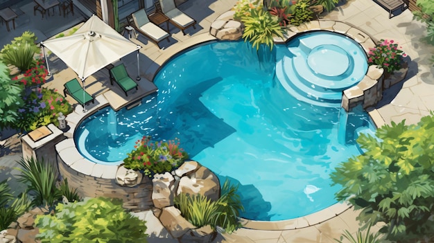 Detalhe do projeto da piscina do quintal