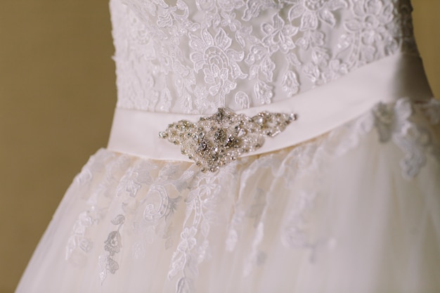 Detalhe do vestido de noiva - foto macro