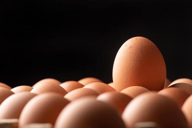 Detalhe dos ovos de ovos vermelhos em uma linha de foco seletivo