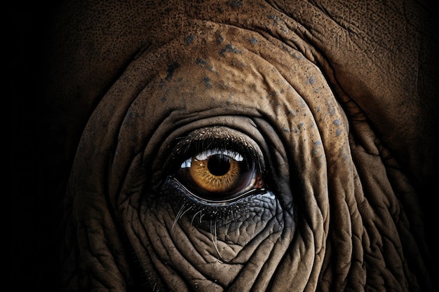 Foto detalhe em close de um olho de elefante adequado para projetos relacionados com a vida selvagem ou animais