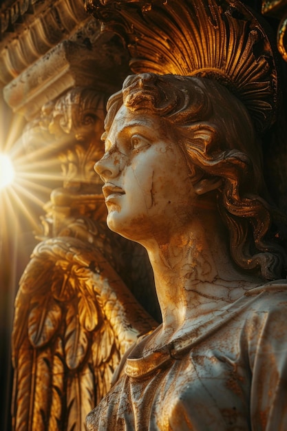 Detalhe em close de uma estátua de anjo adequada para conceitos religiosos e memoriais